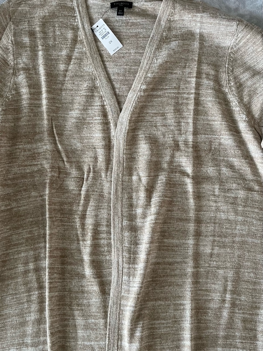 Talbots Plus 2X Heathered Beige Open Cardigan New With Tags